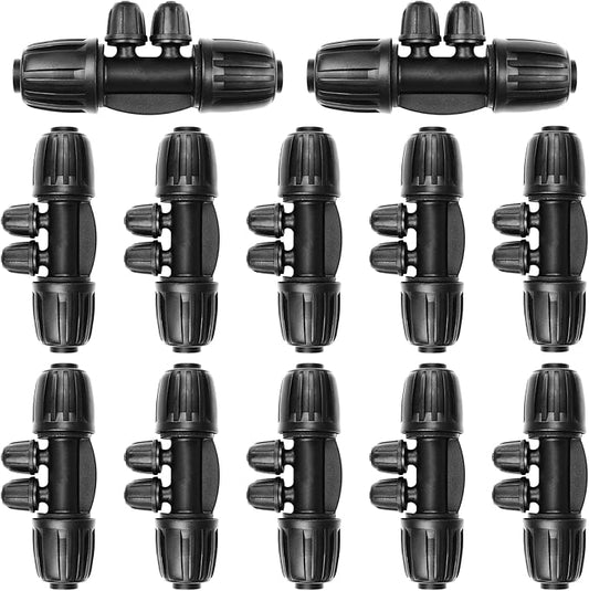 JAYEE Drip Irrigation Fittings, 12 Pcs Lock Barbed Four Way Connectors for 1/2 to 1/4 Inch Vinyl Tubing, Drip Line Parts 4-Way Tees Irrigation Connectors for Drip Sprinkler Garden Lawn Systems