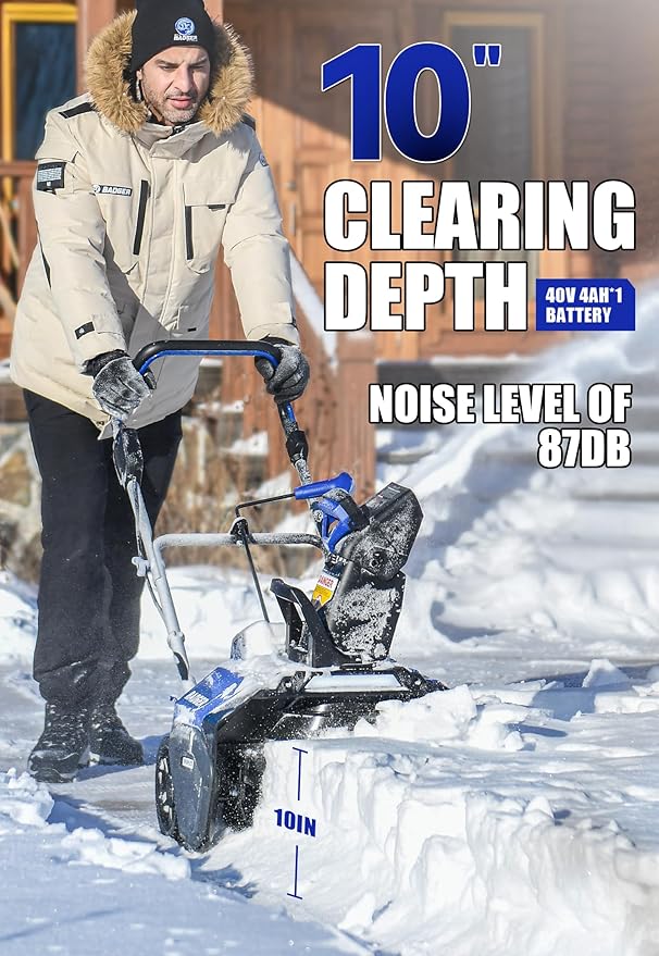 WILD BADGER POWER Cordless Snow Blower 40V 20" Electric, Brushless Battery Powered with LED Single Stage for Wet Snow and Heavy Snow, Blue