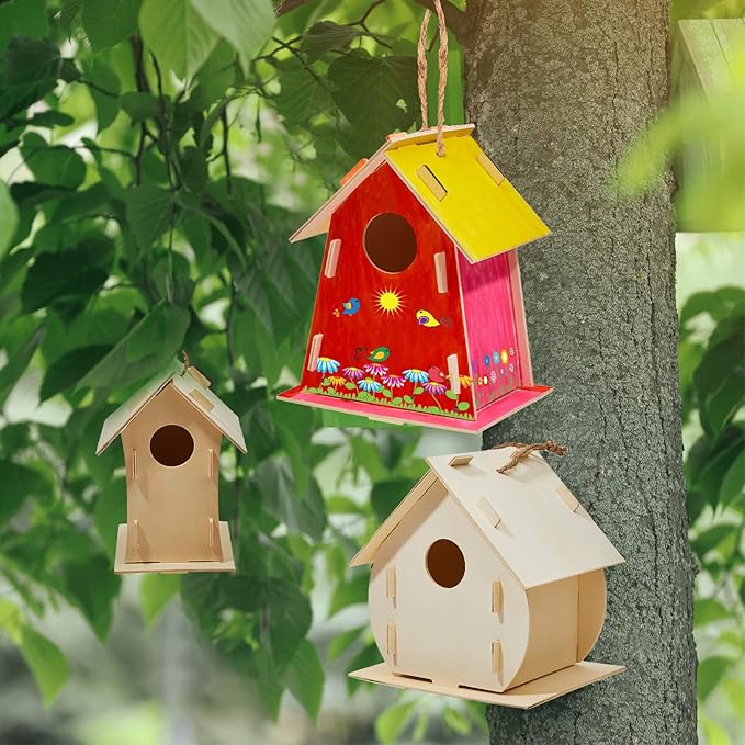 21 Sets DIY Birdhouse Kit to Build and Paint, Include Unfinished Wooden Bird House, Strips and Colorful Painting Pens for Fun Craft Activity Creative DIY Art Project