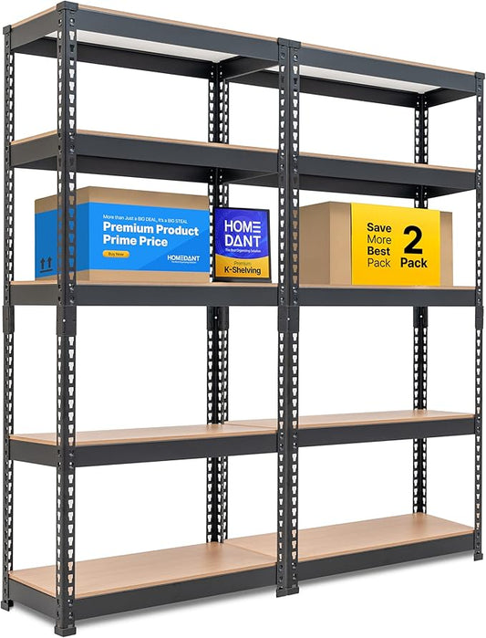 HOMEDANT 28"W x 12.3"D x 59.5"H 5-tier Boltless Metal Shelving Unit Adjustable Garage Storage Utility Rack Heavy Duty Shelves Organization Multipurpose Shelf Warehouse Kitchen Living Room pantry 2Pack