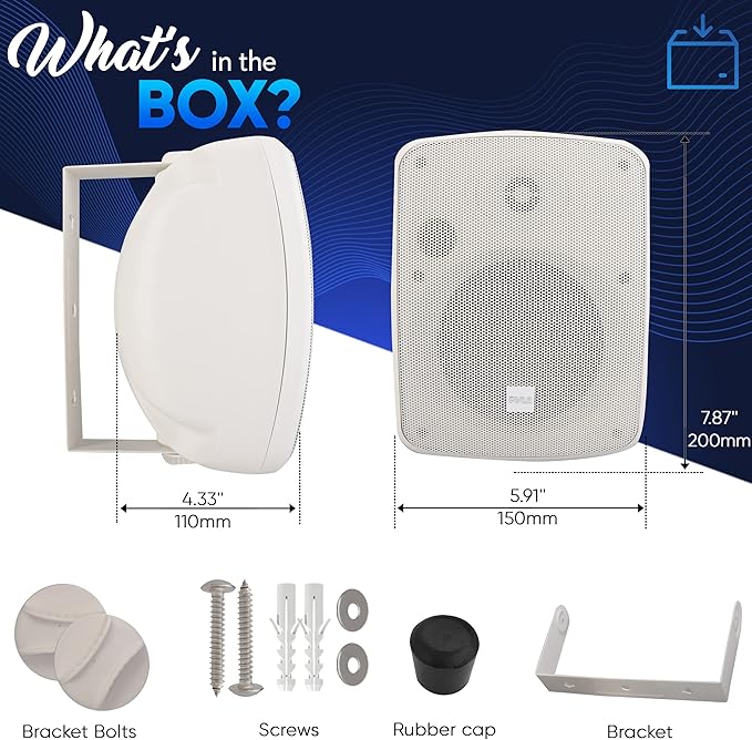 Pyle Outdoor Waterproof Patio Speaker - 3.5" 2-Way Weatherproof Wall/Ceiling Mounted Dual Speaker w/Heavy Duty Grill, w/Transformer Adjuster, Universal Mount, in/Outdoor Use PDWR445TW (White)