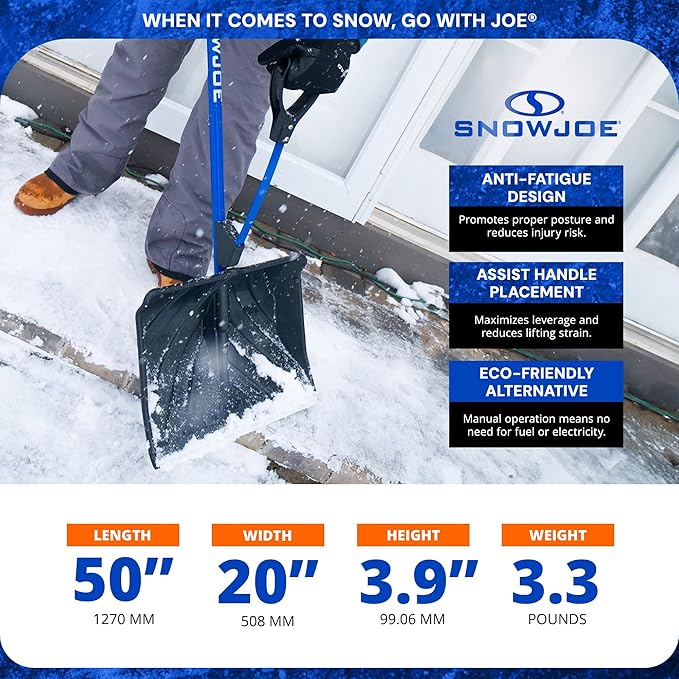 Snow Joe 20-Inch Snow Shovel with Assist Handle, Heavy Duty Shovels, Shovelution, Blue, SJ-SHLV20