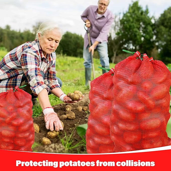 100 Pack 20'' x 14'' Mesh Onion Bags, Reusable Drawstring Fresh Produce Storage Bags for Onions, Vegetables, Potatoes, Citrus, Crawfish Firewood