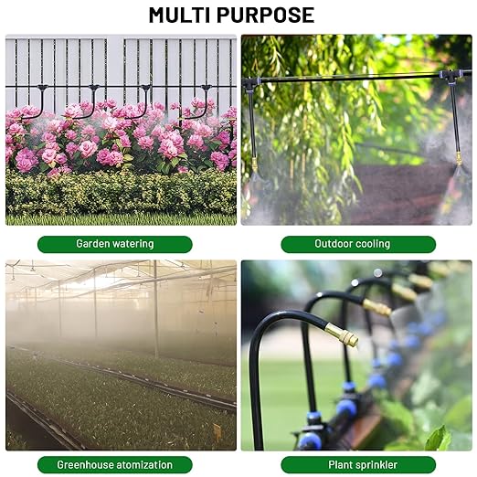 360° Adjustable Drip Irrigation System - 20FT Garden Watering System with 5 Nozzles, Garden Irrigation System, Greenhouse Accessories, Atomizing System for Yard, Lawn, Plants, 5/16 inch Hose