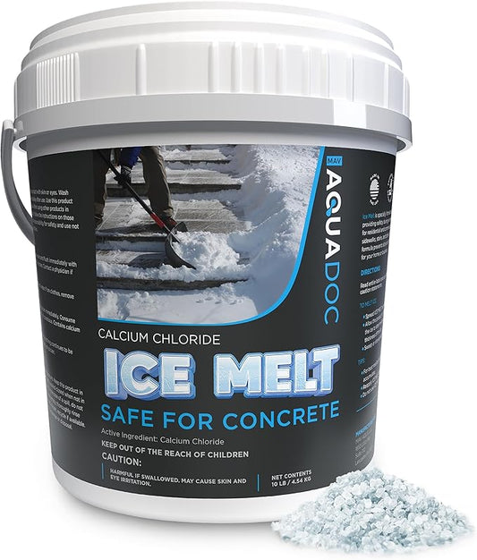 AquaDoc Ice Melt Safe for Concrete - Snow Salt & Rock Salt for Snow, Calcium Chloride Ice Melt for Driveway & Sidewalk Effective at -25°F, 10 Pounds