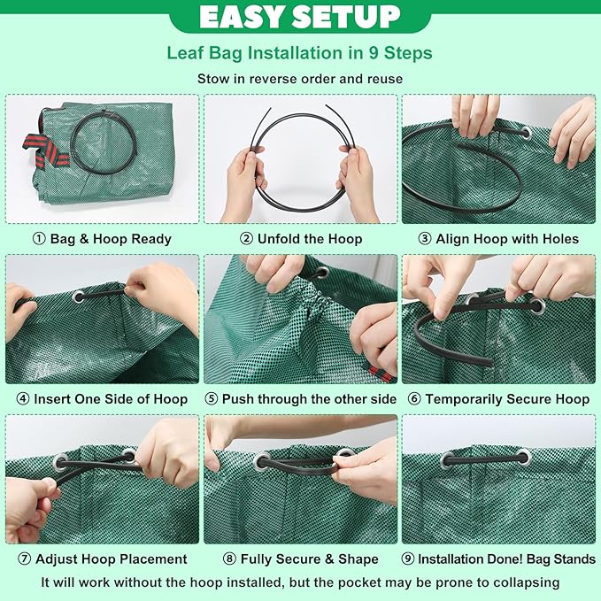Reusable Yard Waste & Lawn and Leaf Bags with Gloves Pack - 72 & 32 Gallon Heavy Duty Lawn Trash Bags, Multi-Purpose: Garden Debris, Leaf Collection & Tool Storage, Collapsible for Easy Storage