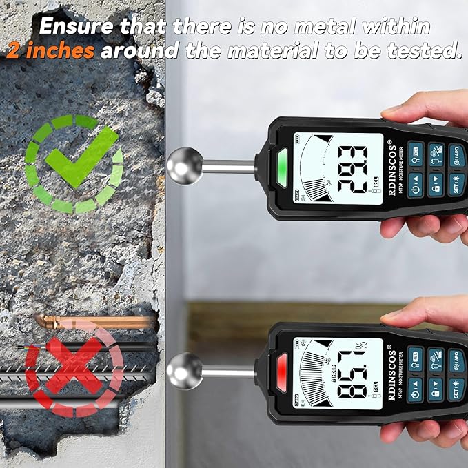 2-in-1 Pin & Pinless Moisture Meter, Digital Moisture Detector for Wood, Drywall & Building Materials, Large LCD Display, 3-Color Indicator, Calibration, Rechargeable Battery