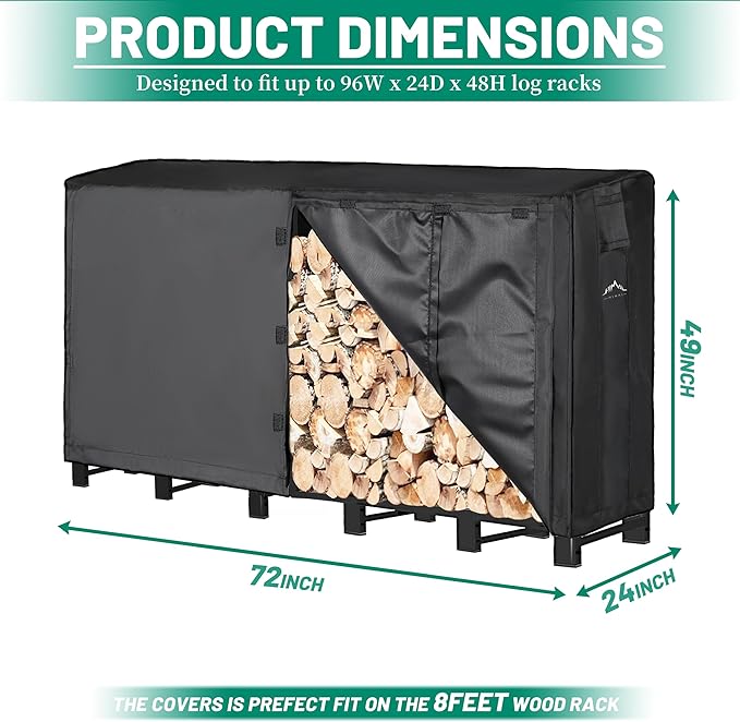 Himal 6ft Waterproof Firewood Cover, Heavy Duty 600D Oxford Outdoor Storage Wood Rack Cover with Buckle (Log Rack not Included)