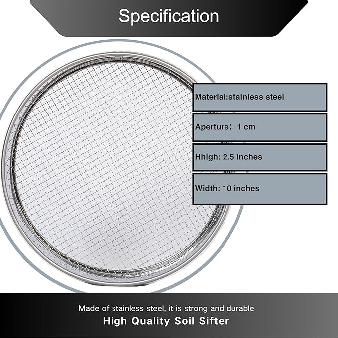 Garden Soil Sifter -10" Sifting Pan-Sieve for Sand Rocks Dirt Compost (3/8”Mesh Screen)