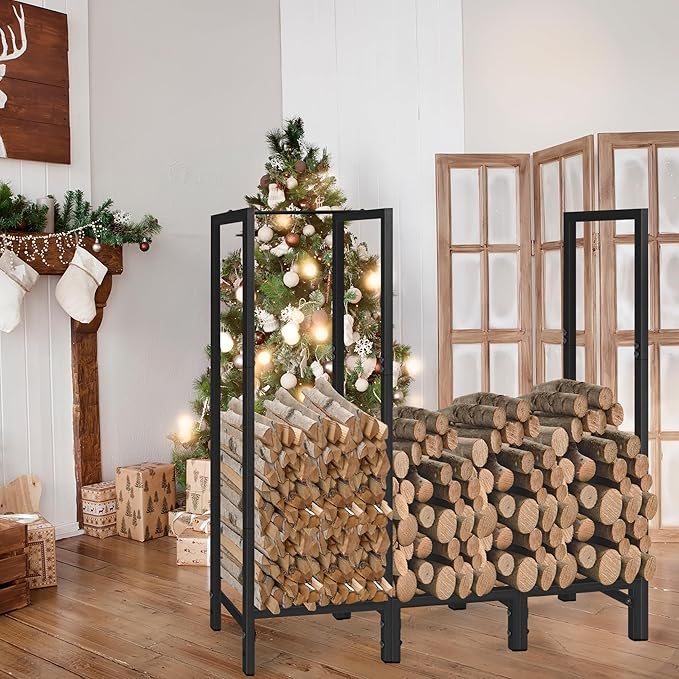 KYATE 4ft Firewood Rack Outdoor with Cover Fireplace Wood Storage Heavy Logs Stand Stacker Holder Strong Lumber Racks Outside for Courtyard Patio