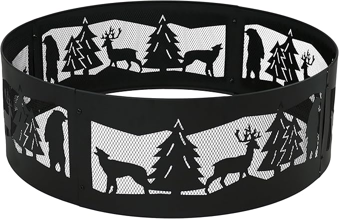 Sunnydaze 36-Inch Outdoor Fire Pit Ring - Heavy-Duty Portable Metal Fire Ring - 360-Degree Wildlife Cutouts - Forest Wilderness