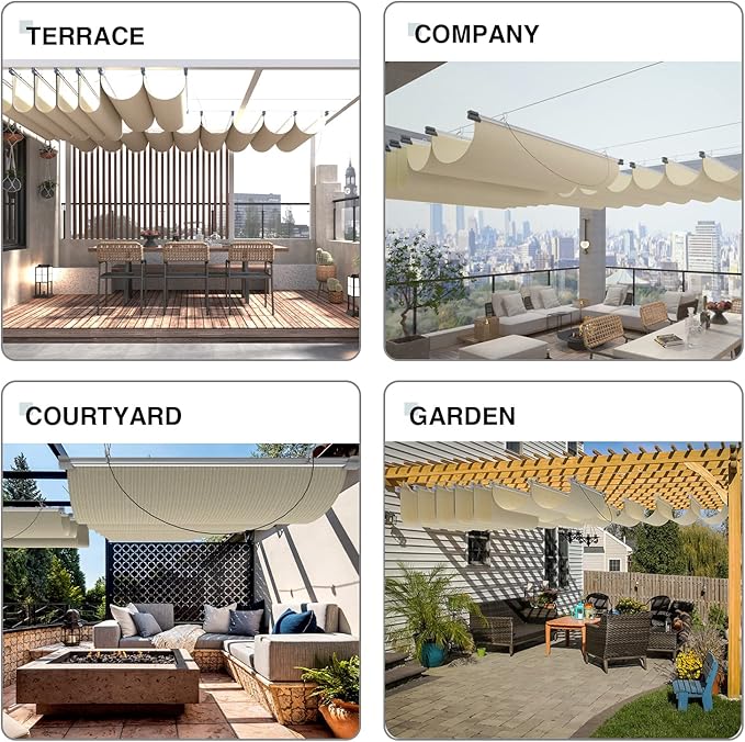 ECOOPTS 3'x30' Retractable Wave Sun Shade Canopy Pergola Cover Shade Sail Awning for Patio Porch Garden Yard Deck Outdoor (Beige)