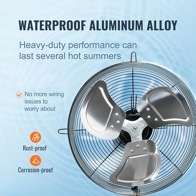 VEVOR Shutter Exhaust Fan, 16'' with High Speed, AC-motor, 2000 CFM, Wall Mount Attic Fan, Ventilation and Cooling for Greenhouses, Garages, Sheds, FCC