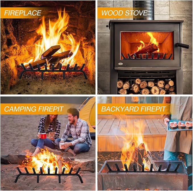 Fire Pit Grate - 23 Inch Fireplace Grate 3/4" Heavy Duty Firewood Stove Log Holder Rack Grates Solid Round Steel Indoor Outdoor Camping Chimney Hearth Wood Burning Fireplace Accessories Tools