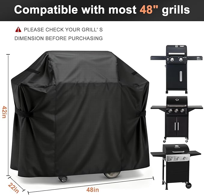 LBTING Grill Cover, 48-inch Heavy Duty 300D Oxford Waterproof Windproof UV Resistant BBQ Gas Grill Cover for Outdoor Barbecue Fit Most Brands Weber, Brinkmann, Char Broil, Holland