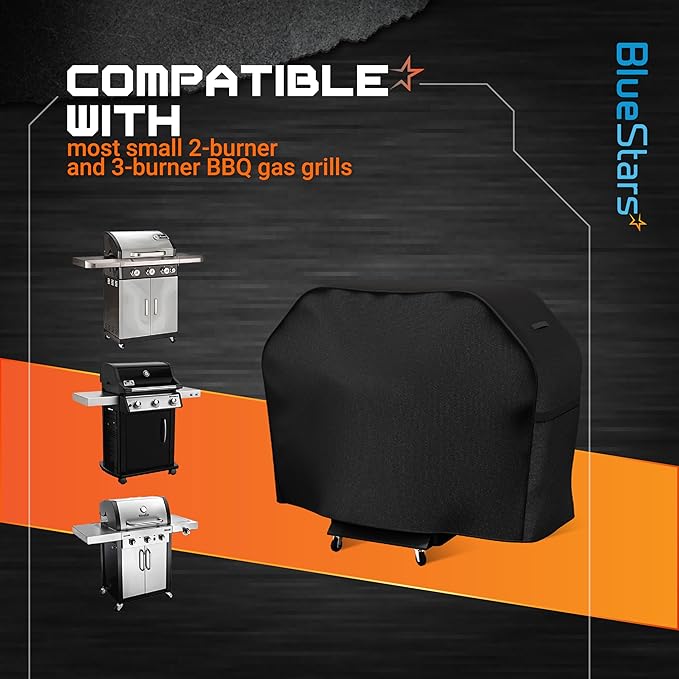 BlueStars 55 inch Grill Cover – Heavy‑Duty Waterproof 600D BBQ Cover for Outdoor Gas Grills, Compatible with Genesis, Weber, Char‑Broil & Nexgrill Models, UV & Rip‑Resistant, Black