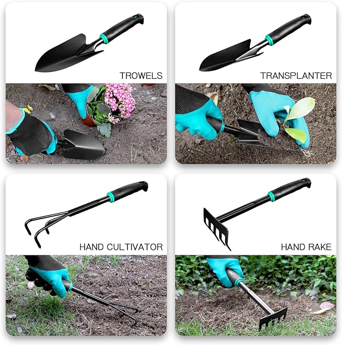 9 PCS Garden Tool Set Kids Gardening Tool Kit for Digging, Planting and Pruning, Gardening Hand Tools with Storage Bag, Ideal Garden Gifts for Men, Women and Any Gardener