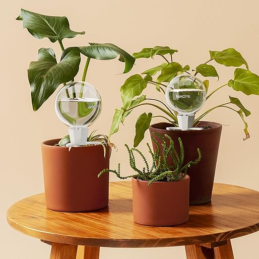 NiHome 4PCS Clay Base Plant Self-Watering Globes for Indoor Use, 17oz Large Capacity Slow Release Water Reservoir Automatic Watering System with Easy Setup for Houseplants Home Office Balcony Planters