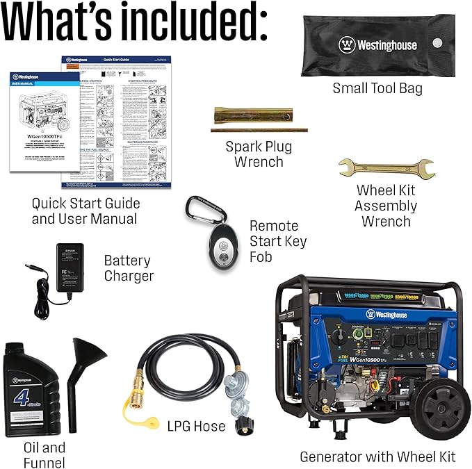 Westinghouse 13500 Peak Watt Tri-Fuel Home Backup Portable Generator, Remote Electric Start, Transfer Switch Ready, Gas, Propane, and Natural Gas Powered