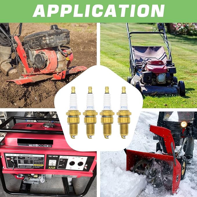 4pcs F7TC Spark Plugs GX120 GX160 GX200 GX240 GX270 GX340 GX390 Sparkplugs with Wrench for 4-Stroke Engine Generator Lawnmower Chainsaw Tractor Water Pump Rototiller Go Kart Mini Bike