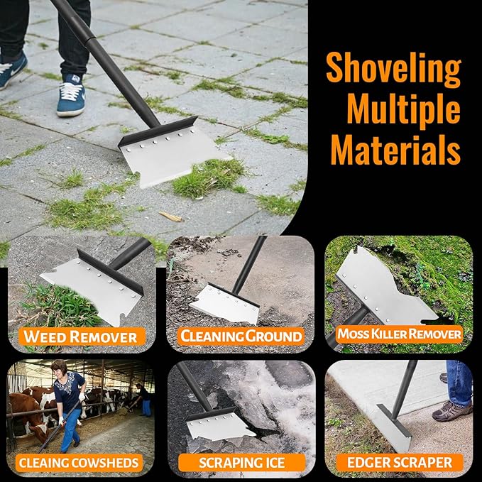 Garden Flat Shovel Scraper, Heavy Duty Floor Scraper with 59 Inch Long Handle, Outdoor Multifunctional Weed Cleaning Shovel for Gardening Edging Trenching Weeding and Removing Snow, Weeds, Dirty, Moss