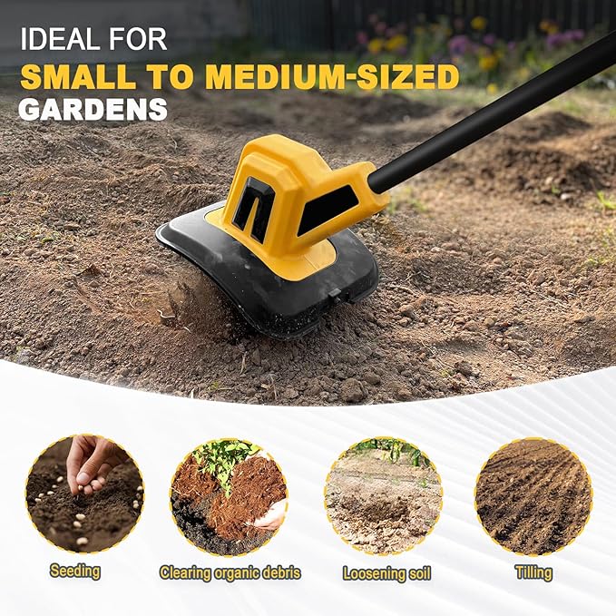 Cordless Garden Tiller Cultivator Compatible with Dewalt 20V MAX Battery, 270 RPM Electric Rototiller, 48 Steel Tines, 8.7" Tilling Width, 6.3" Depth, Rotary Tiller for Lawn/Gardening/Soil(Tool Only)