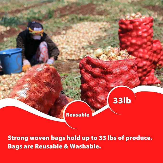 100 Pack 20'' x 14'' Mesh Onion Bags, Reusable Drawstring Fresh Produce Storage Bags for Onions, Vegetables, Potatoes, Citrus, Crawfish Firewood