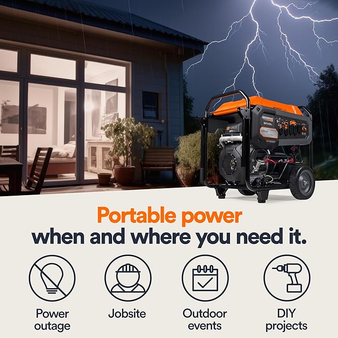 Generac 19,300/15,500-Watt Portable Gas Generator - Electric Start - Home Backup or RV Ready - Heavy Duty Frame - Quiet, Long Runtime, Emergency Power - 49-State Compliant