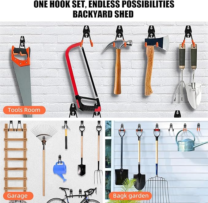 6-Pack Small Square Heavy Duty Garage Hooks, Ideal for Hanging Ladders, Bikes, Tools, Garage, Garden, Basement, Shed, Utility Room Storage (Black)