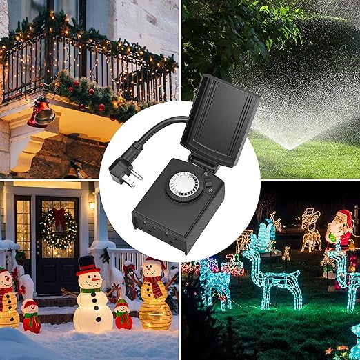 BN-LINK 24 Hour Heavy Duty Mechanical Timer, Outdoor Timer Outlet Waterproof with 30 Minutes Intervals, 2 Grounded Outlets for Christmas Lights Pool Pump,15A 1/2HP, ETL Listed