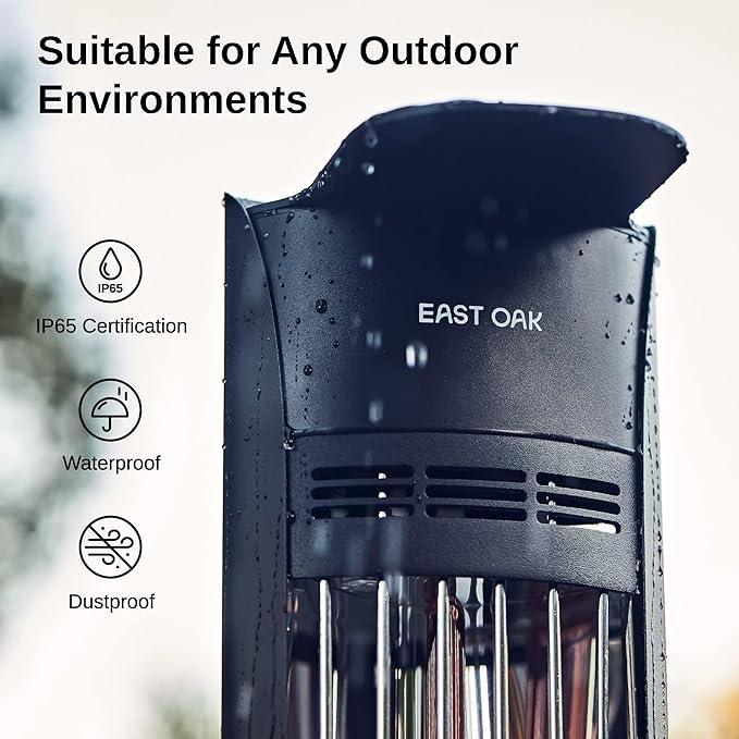EAST OAK 1500W Infrared Electric Patio Heater, Indoor/Outdoor Tower Space Heater with Remote Control, 24H Timer, Waterproof IP65, Safety Tip-Over & Overheat Protection for Garage, Deck, Backyard