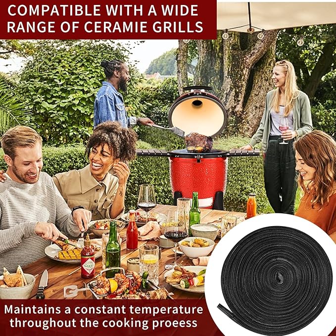 Smoker Gasket Seal for Kamado Joe Classic Grill, 150 Inch High Temp Fiberglass Wire Mesh Gasket Sealer Replacement Parts Self Stick Kit