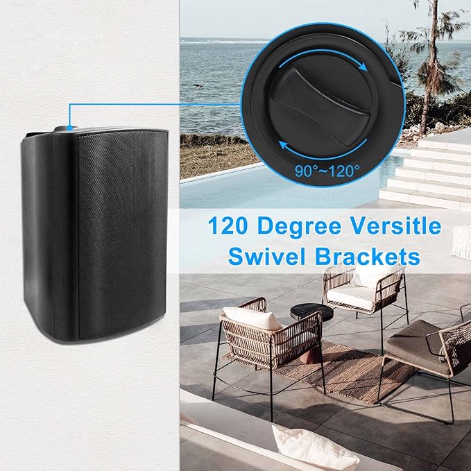 Herdio 6.5 Inch 400W Outdoor Speakers Wired Waterproof with Powerful Bass,Wall Mount Speakers for Patio Garage Covered Deck,All-Weather(Pair,Black)