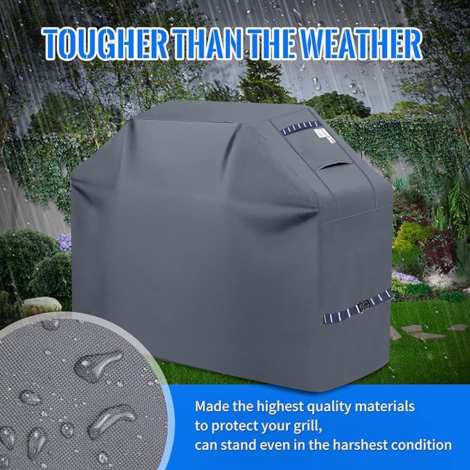 Grill Cover 600D Heavy Duty, Universal Fit Waterproof BBQ Grill Protector with Adjustable Straps, Weatherproof Outdoor Oven Cover for All Seasons
