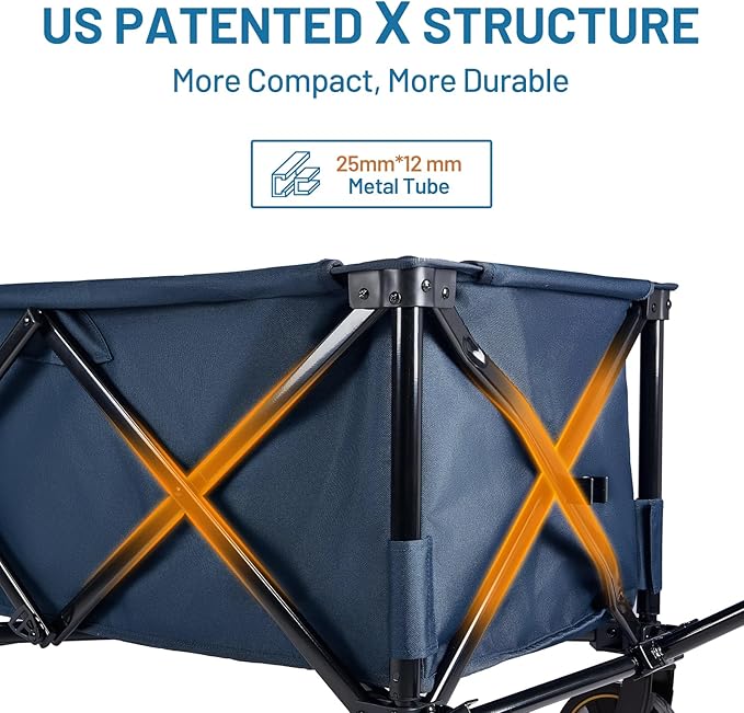 TIMBER RIDGE 51.2'' Extended Collapsible Wagon Cart with Brakes and Cargo Net, 500LBS Heavy Duty Foldable Utility Wagon with Adjustable Handle, 400L Capacity Portable Cart for Camping Sports Shopping