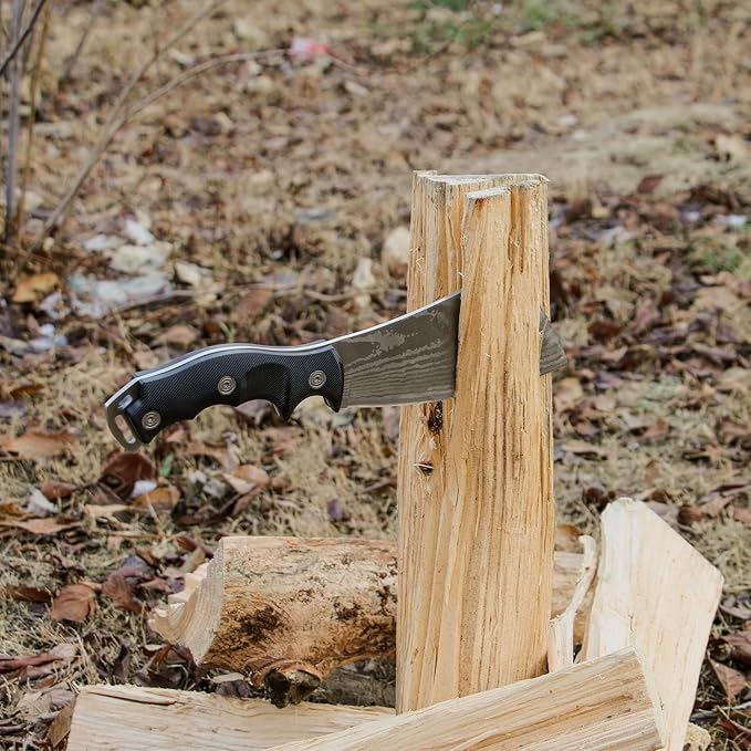 11 Inch Hatchet with Sheath, Small Compact Machete Axes, Fixed Blade Full Tang Camping Tactical Knife for Woodworking, Garden Machete Axe with Sheath for Bushcraft Yards Bushes Wood, A4SL