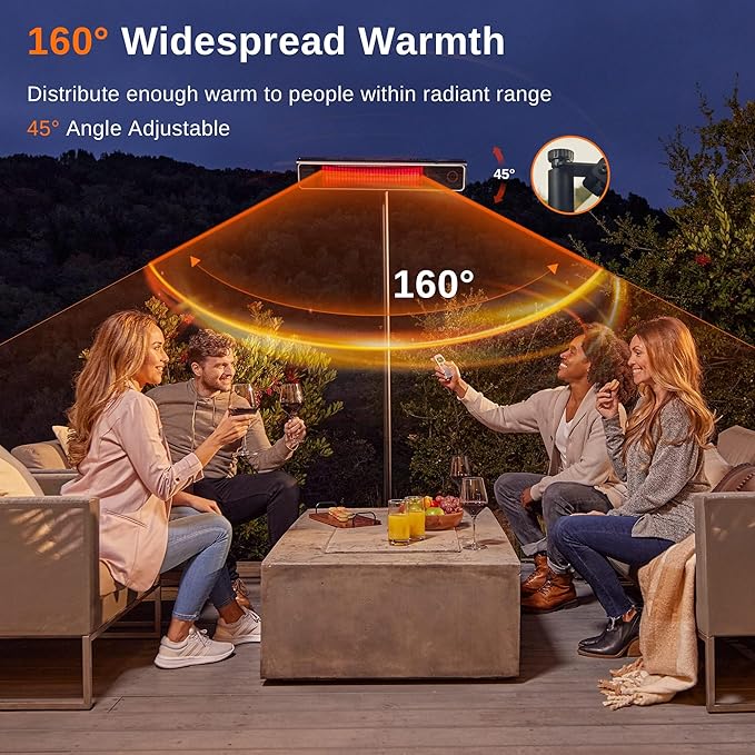 EAST OAK Electric Patio Heater, 1500W Indoor/Outdoor Standing Heater with Nano Glass-Ceramic, Fast Heating, Waterproof, 3 Heat Settings, 24H Timer, Tip-Over & Overheat Protection