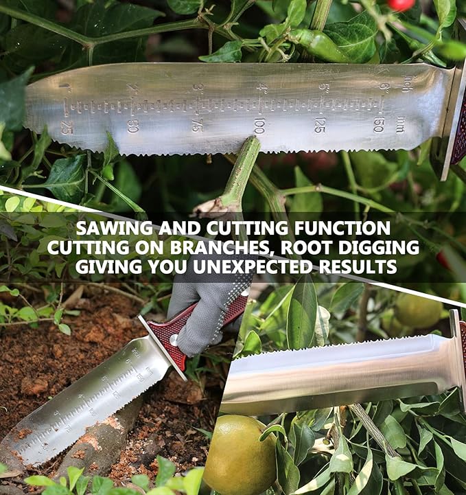 Gardening Hori Hori Garden Knife - Gardening Knife,Soil Kniver, Serrated Side Weeding,Digging,Garden Knives With Sheath,Full Tang Hori Hori
