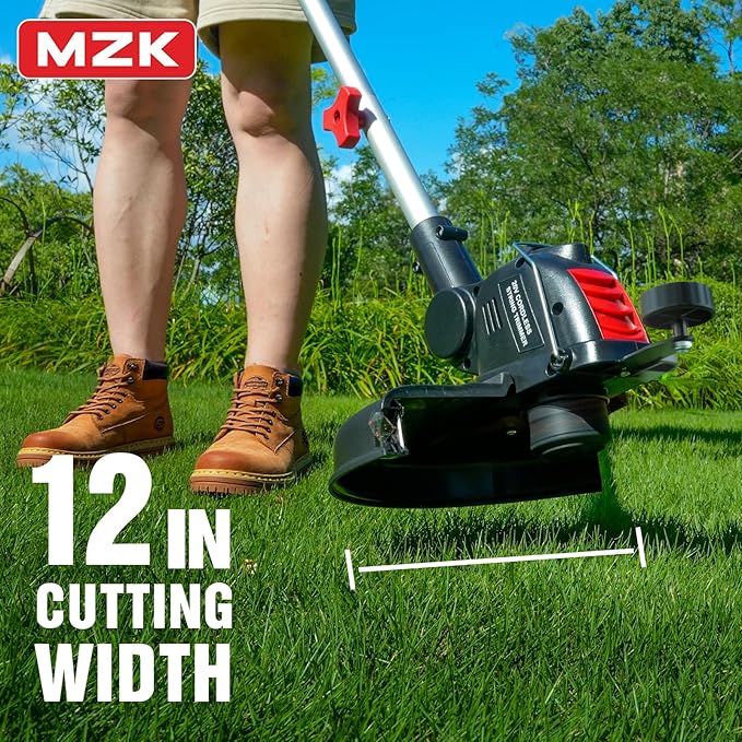 MZK 20V 12'' Cordless String Trimmer, Grass Trimmer&Edger with 8 Replacement Spools, Battery Powered Lightweight Weed Trimmer with Auto Line Feed for Garden, Lawn(2 * 2AH Battery and Charger Included)