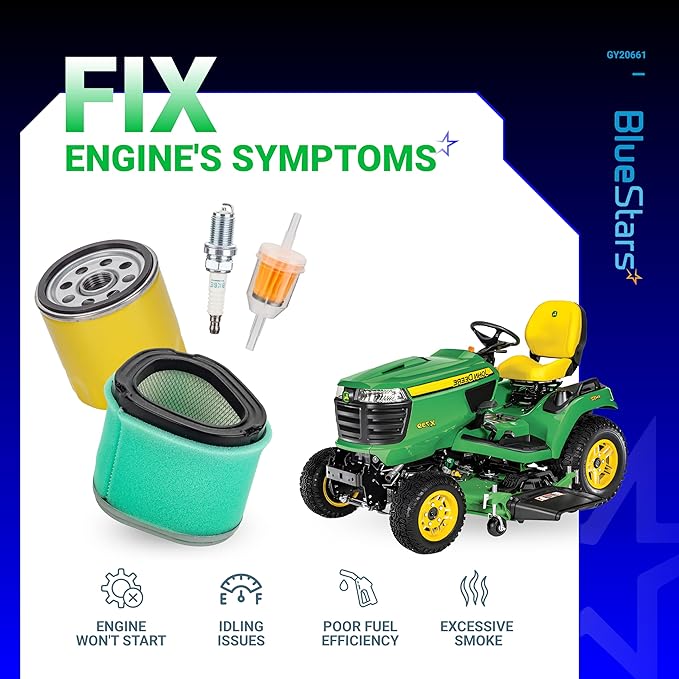 BlueStars GY20661 Air Filter Oil Filter Tune Up Kit - Compatible with John D L110 LT160 LX266 M145944 Lawn Mower Kohler CV13S CV16S CV490 CV491 CV492 CV493 Command Pro Parts 12 083 10-S, 12 083 16