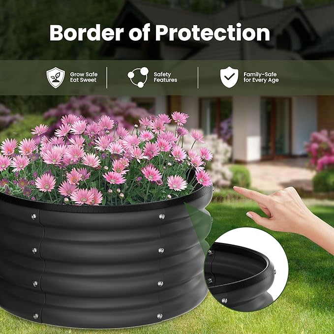 ZXZYHFTY Round Galvanized Raised Garden Bed kit,Black Outdoor Garden Raised Planter Box, Round Large Metal Raised Garden Beds for Vegetable 2 * 2 * 1ft 3 Pcs