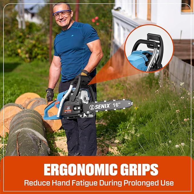 SENIX 16" Gas Chainsaw 46cc 4-Stroke Gas Powered Chainsaws, Cordless Chain Saw with Loop Handle for Wood Cutting and Tree Trimming, Low Emissions & Easy Maintenance, CS4QL-L3