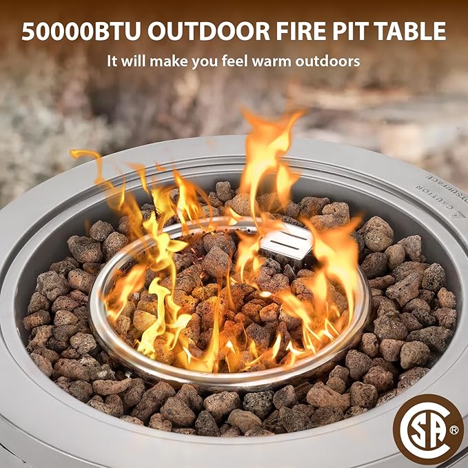 Fire Pit Propane Smokeless 20" Fire Pit Outdoor Patio Fireplaces,50000 BTU Portable Round Fire Pit with Lava Rocks Glass Wind Guard Protective Cover for Outside Camping Garden Balcony