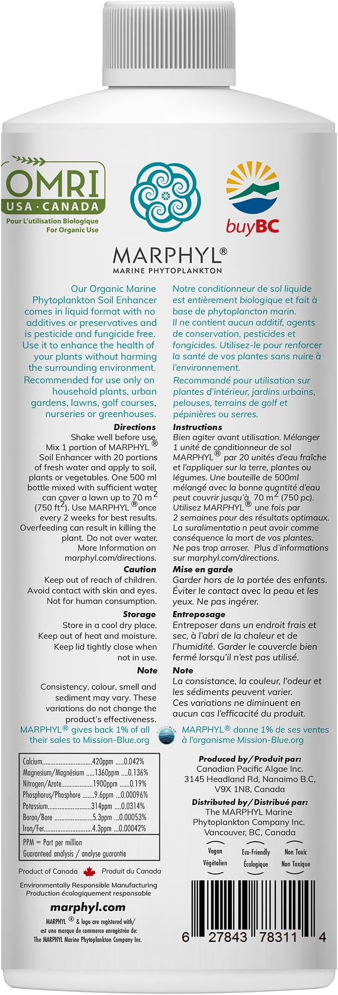 MARPHYL Plant Fertilizer Houseplants and Garden - Marine Phytoplankton Soil Improver and Hydroponic Fertilizer for Grasses, Bamboo, Succulents, & Vegetables - Organic Plant Liquid