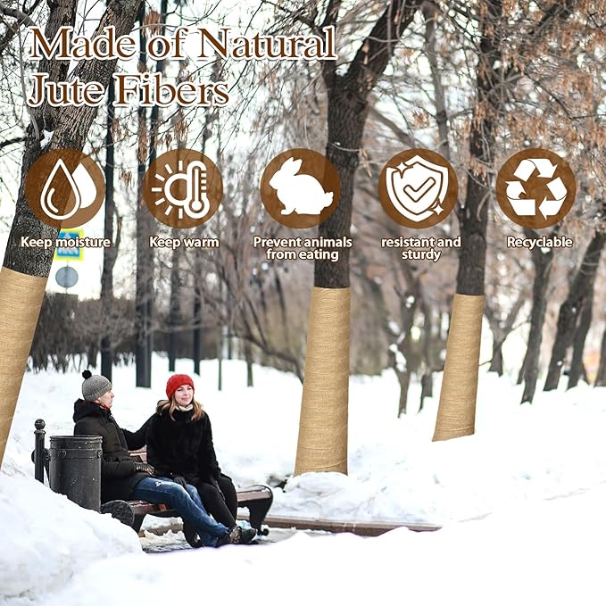 12 Rolls Natural Burlap Tree Protector Wrap, Extra Length Wnter Tree Wrap for Gardening, 5 in x 17 Feet Tree Wrap for Damaged Bark, Burlap Wrap Plants Bandage for Keep Warm