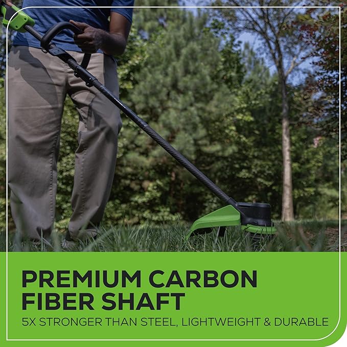 Greenworks 80V 16" Carbon Fiber Brushless Cordless String Trimmer - 2-Mile Fence Line & Driveway Edging Pro, 2.0Ah Battery/Charger Included, 23% Lighter vs Gas Trimmers