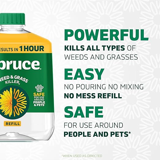 Spruce Weed Killer Refill - Versatile Weed & Grass Killer₂ for Flower Beds, Driveways & Mulch Beds - No Pour, No Mix, No Mess Refill - Kills Dandelions, Crabgrass & More (64 Oz)
