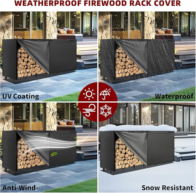 8FT Firewood Rack with Waterproof Cover,Heavy Duty Firewood Storage Log Holder for Outdoor&Indoor,Fireplace Wood Rack with 600D Oxford Fabric