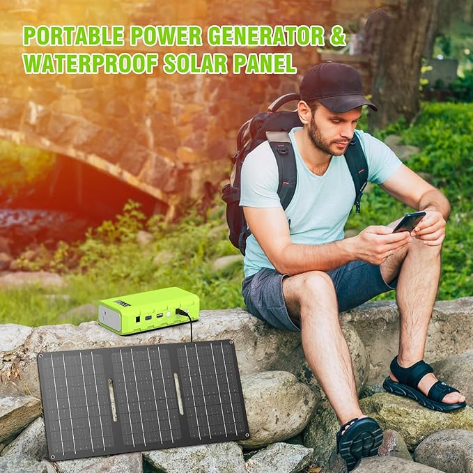 Portable Power Bank with Panel, 24000mAh Portable Power Station with 30W Solar Panel, Lithium Battery Power 110V/88Wh AC, DC, USB QC3.0 for Home Camping Emergency Backup