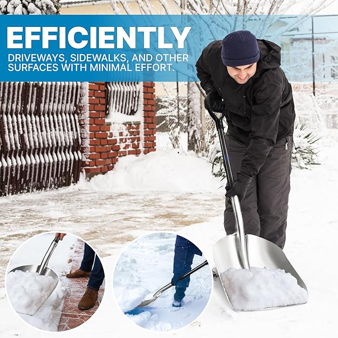 CKG Aluminum Metal Snow Shovel with Ultra Light Carbon Handle Snow Shovel for Driveway 14.5 -Inch Wide Aluminum Ergonomic Snow Shovel Winter Hand Tool for Snow Remover